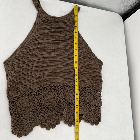 Blue Rain Crochet Top S Small Brown 100% Cotton Knit Boho Festival Y2K - Picture 6 of 9